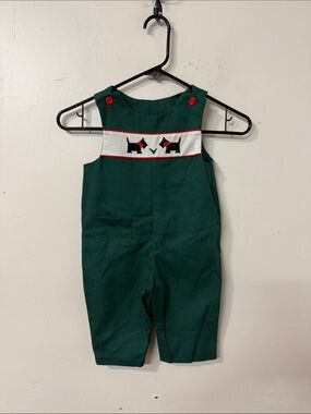 Green Smocked Scottie Overalls for Kids - 70’s 80’s euc